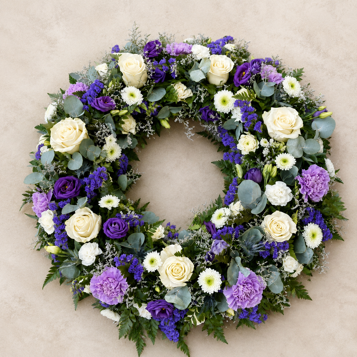 White Rose & Purple Funeral Wreath | Sympathy Flowers Denmark
