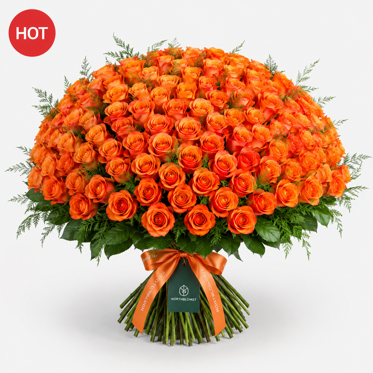 200 Orange Roser Luksusbuket | Premium Roselevering