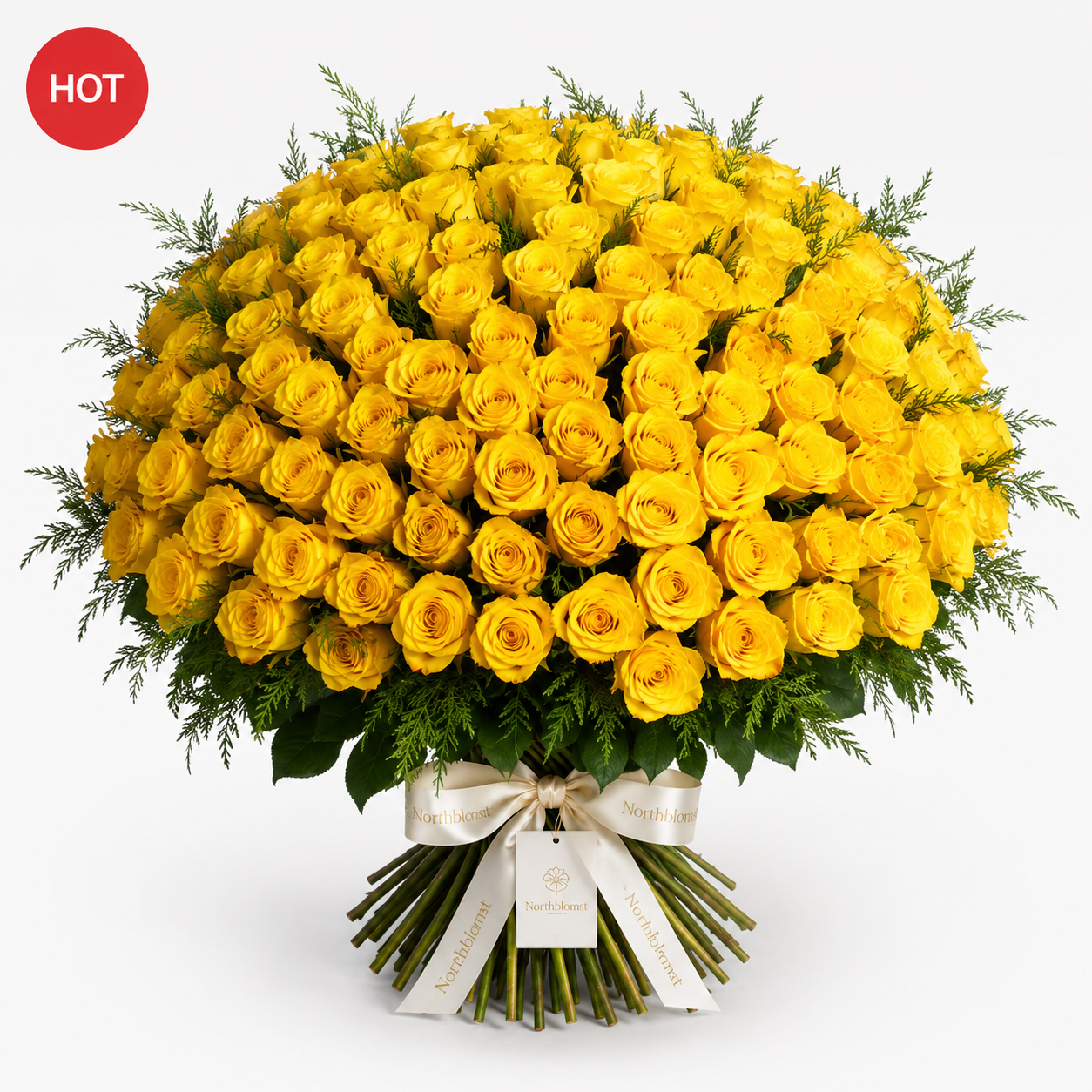 200 Gule Roser Luksusbuket | Premium Roselevering