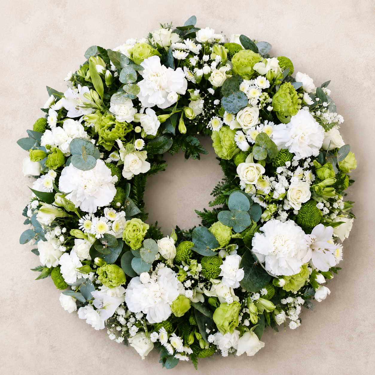 White & Green Funeral Wreath | Elegant Sympathy Flowers Denmark