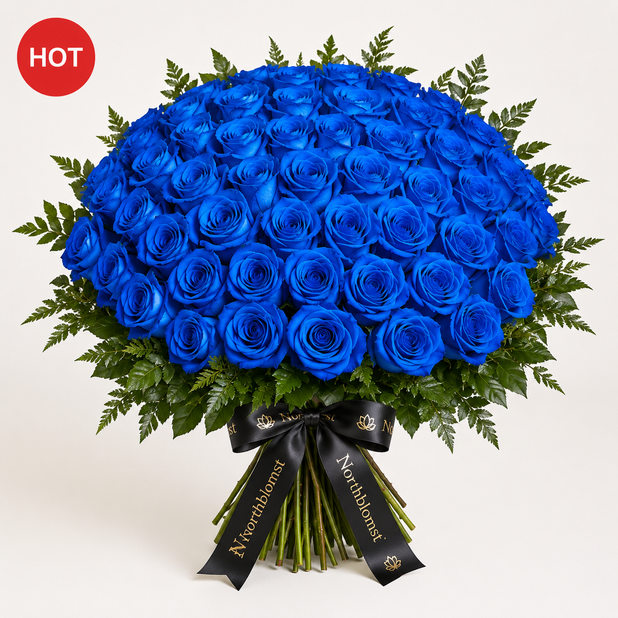 100 Blå Roser Luksusbuket | Premium Roselevering