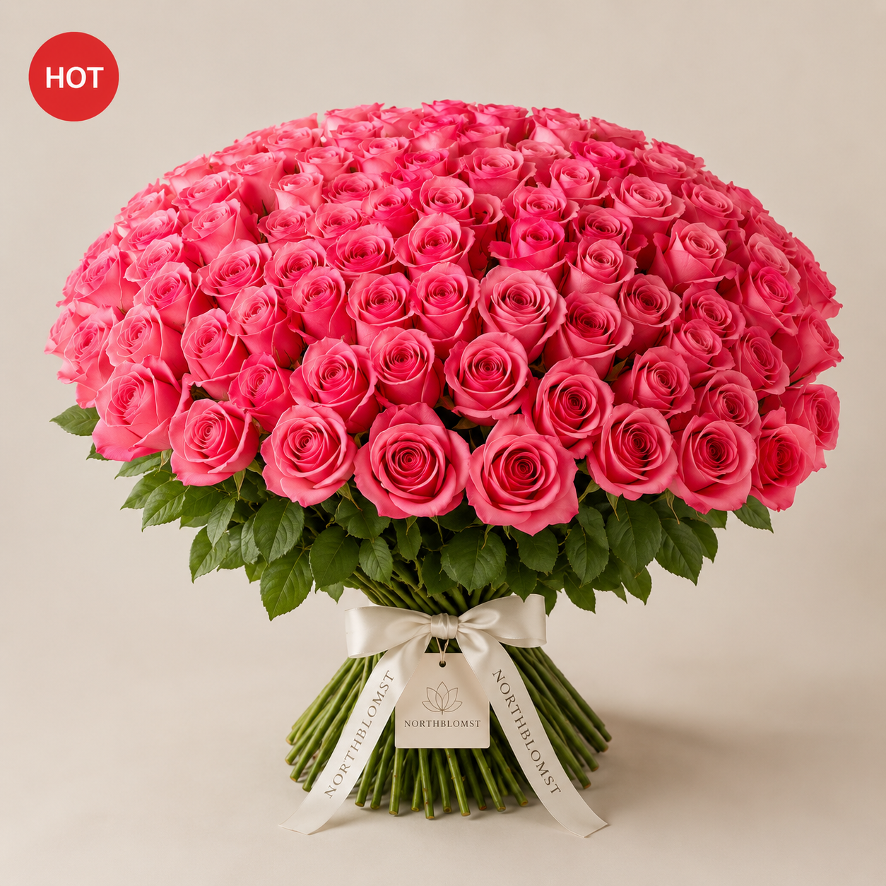 100 Lyserøde Roser Luksusbuket | Premium Roselevering