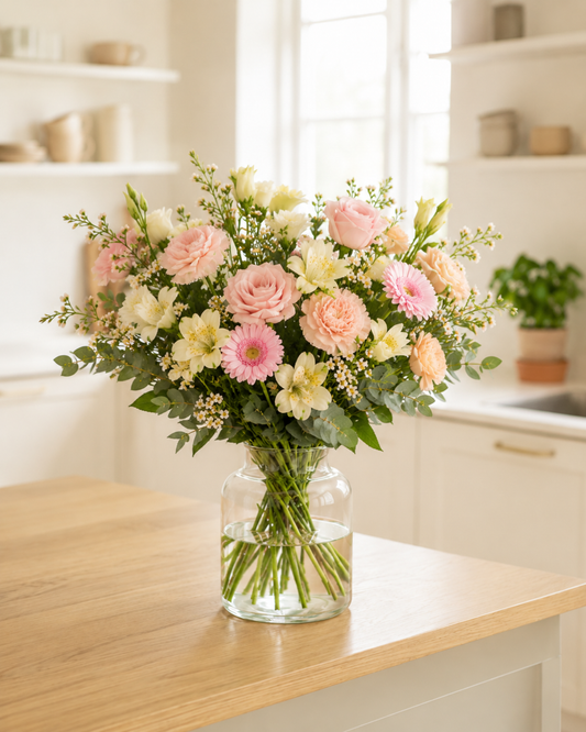Blød pastel babybuket | Send blomster til nyfødt