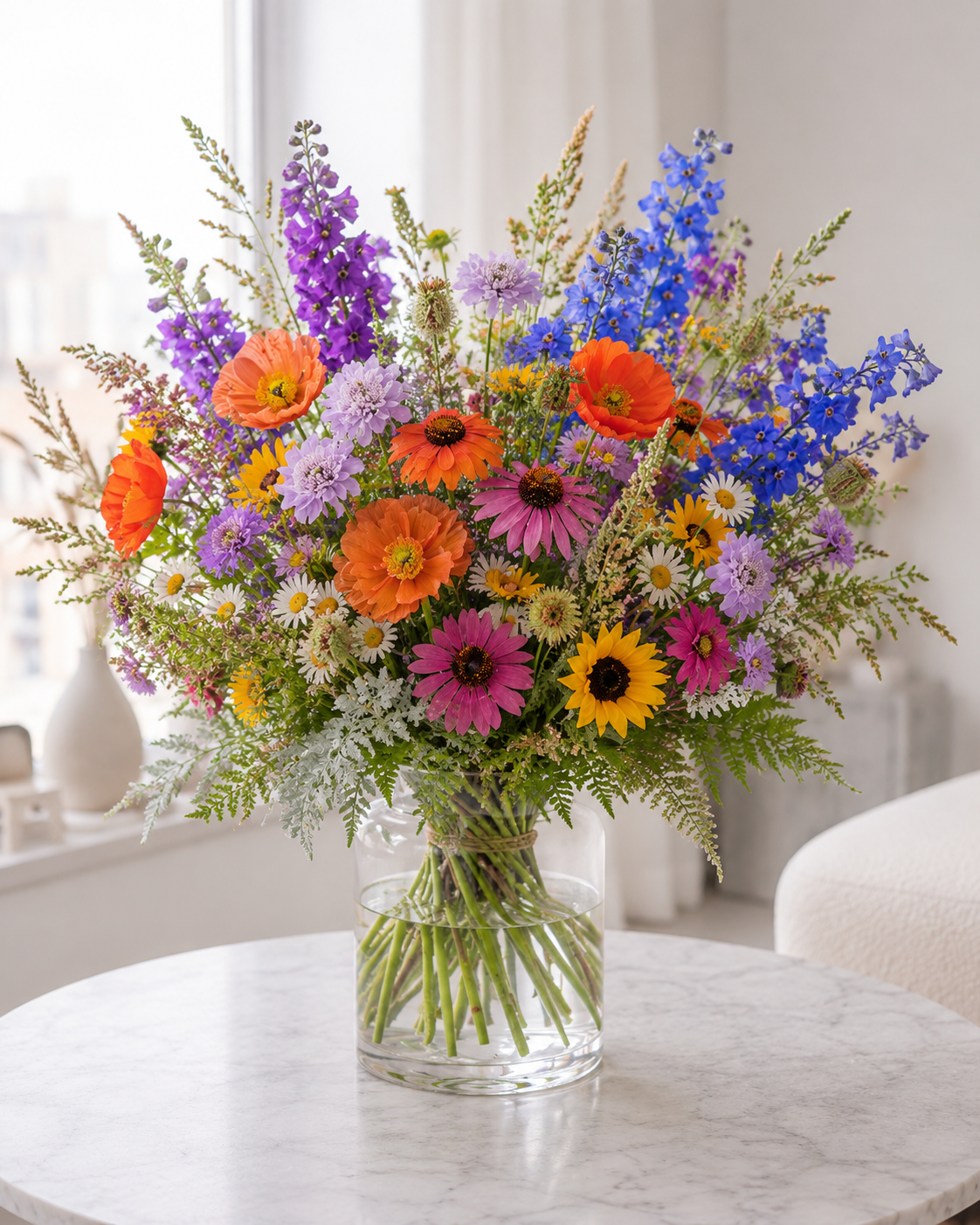 Vild farverig buket | Send naturlige blomster i Danmark