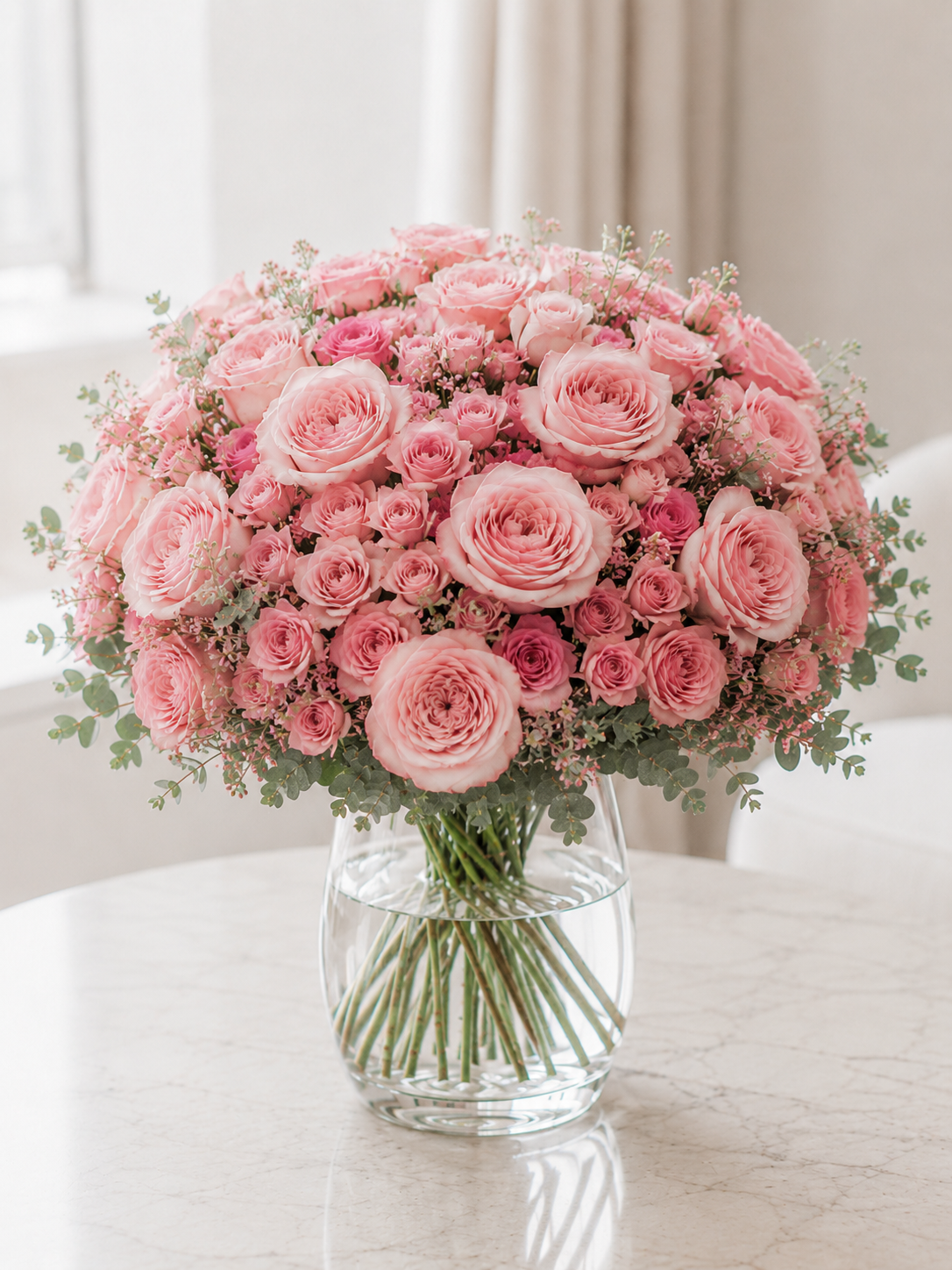 Elegant lys rosenbuket | Send romantiske blomster i Danmark