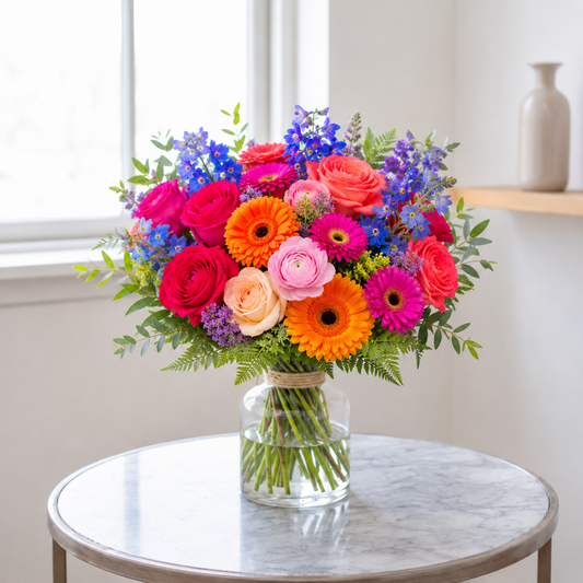 Farveeksplosion buket | Send farverige blomster i Danmark