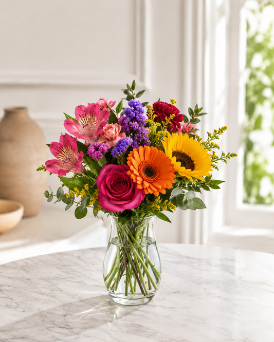 Farverig blandet buket | Friske blomster med levering i Danmark