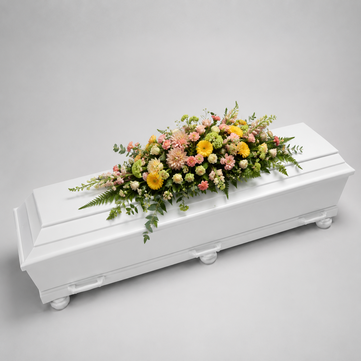 Pastel Kistedekoration | Begravelsesblomster til Kiste