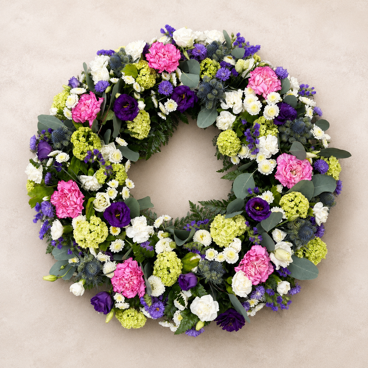 Purple & Pink Funeral Wreath | Colourful Sympathy Wreath Denmark