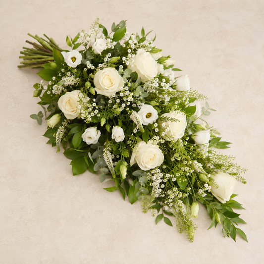 White Rose Funeral Sheaf | Elegant Casket Bouquet Denmark