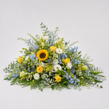 Yellow & Blue Pyramidal Funeral Flowers | Elegant Funeral Arrangement