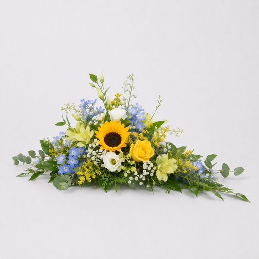 Gul & Blå Båredekoration | Begravelsesblomster