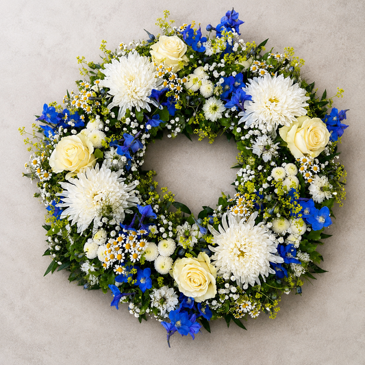Blue & White Funeral Wreath | Peaceful Memorial Wreath Denmark