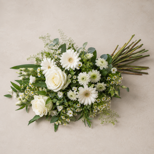 Hvid Bårebuket | Rene Kondolenceblomster Danmark