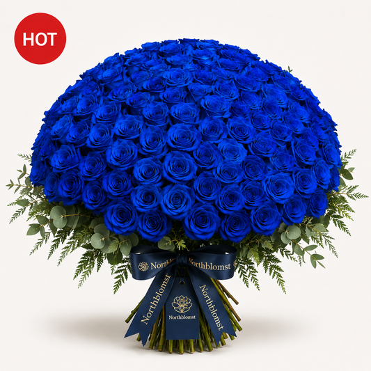 200 Blå Roser Luksusbuket | Premium Roselevering