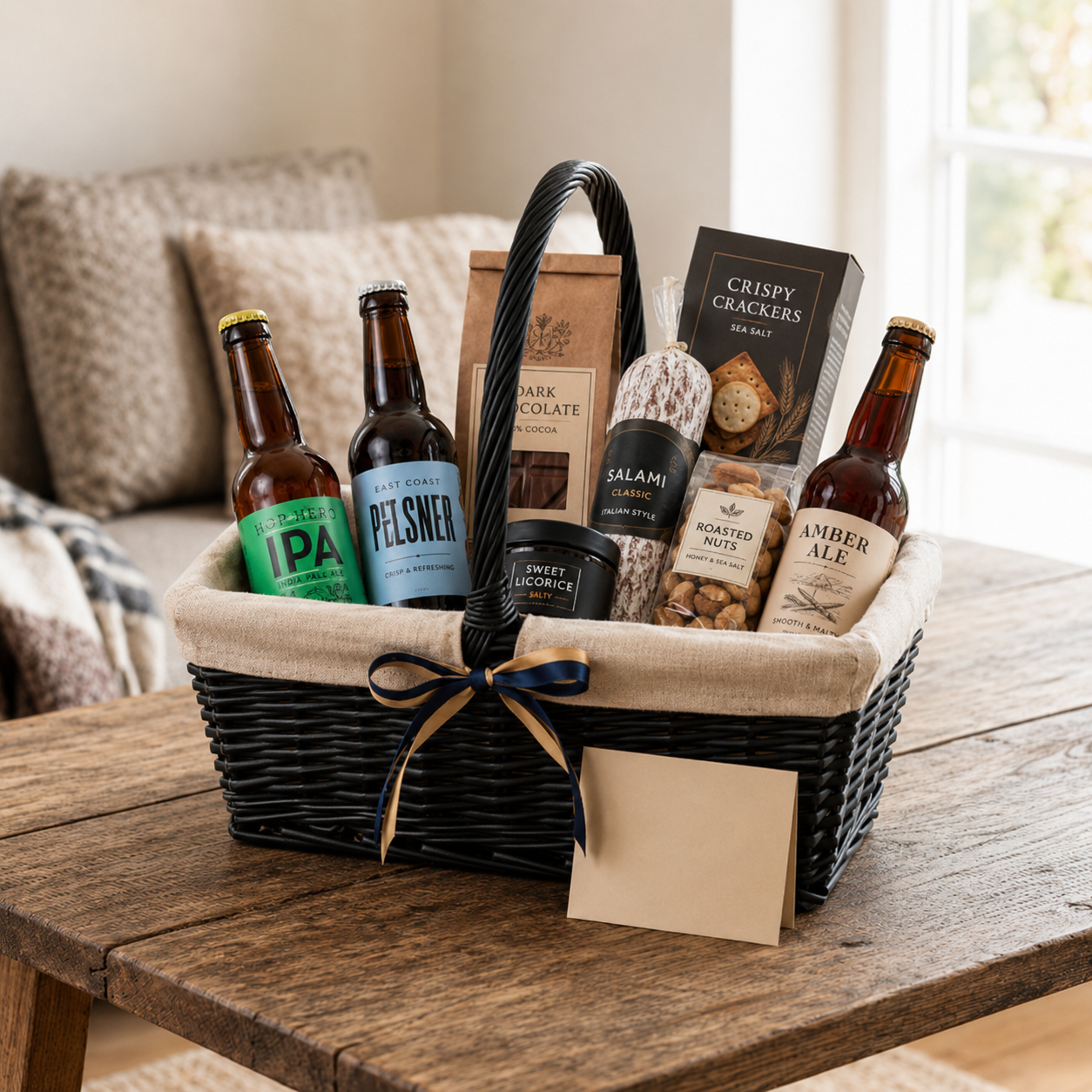 Premium øl & chokolade gavekurv 18+