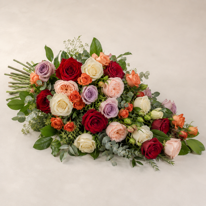 Mixed Rose Funeral Sheaf | Colourful Casket Bouquet Denmark