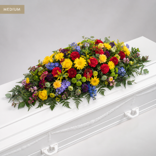 Farverig Kistedekoration | Begravelsesblomster til Kiste
