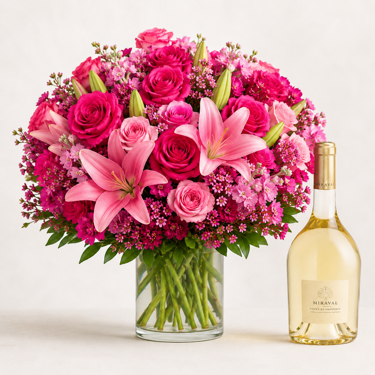 Premium Romantic Pink Bouquet with Champagne Gift | Luxury Flower Delivery