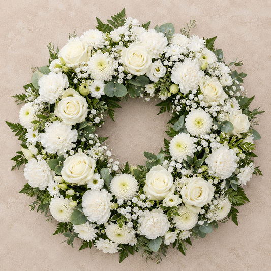 All White Funeral Wreath | Pure Sympathy Flowers Denmark