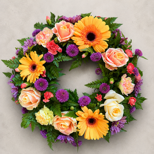 Colourful Funeral Wreath | Bright Memorial Flowers Denmark