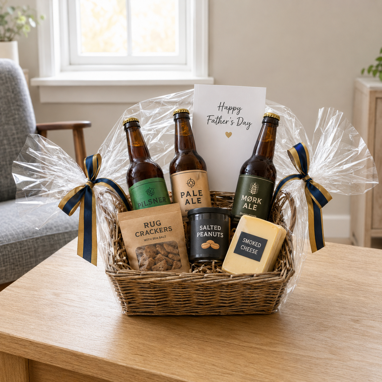 Fars Dag gavekurv med øl & snacks 18+
