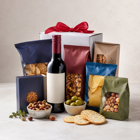 A Toast to Snacks Rødvin Gaveæske med Salte Snacks, Nødder & Chips