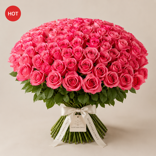 100 Lyserøde Roser Luksusbuket | Premium Roselevering