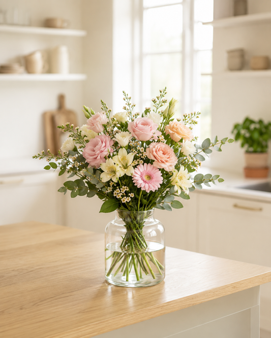 Blød pastel babybuket | Send blomster til nyfødt