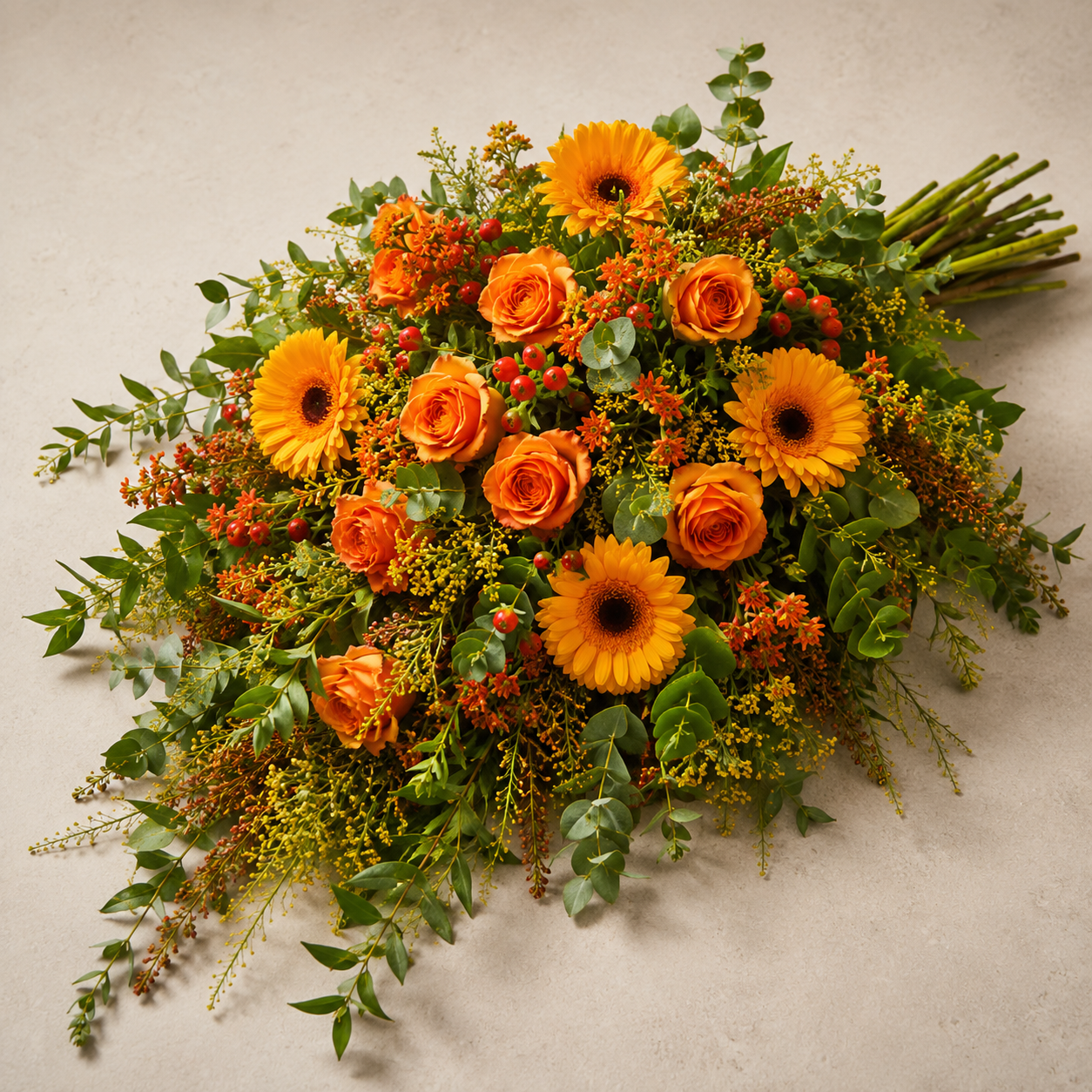Yellow & Orange Funeral Sheaf | Bright Memorial Bouquet in Denmark