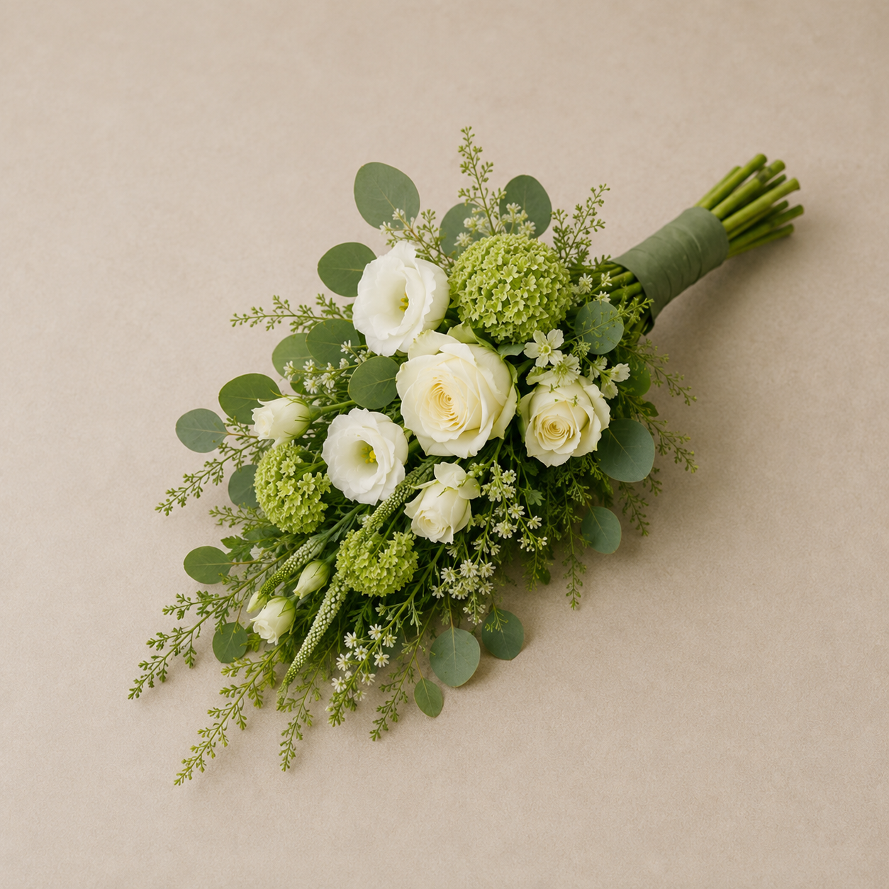 Hvid & Grøn Bårebuket | Naturlige Kondolenceblomster Danmark