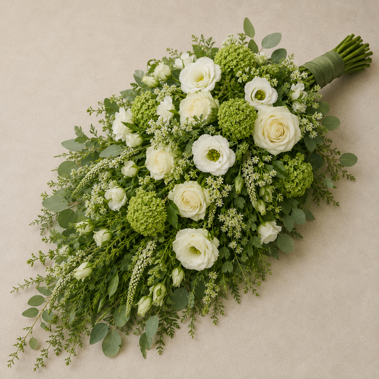 Hvid & Grøn Bårebuket | Naturlige Kondolenceblomster Danmark