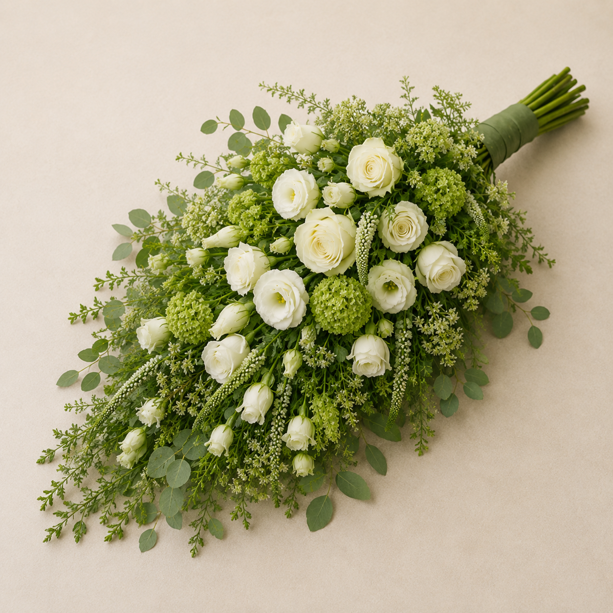 Hvid & Grøn Bårebuket | Naturlige Kondolenceblomster Danmark