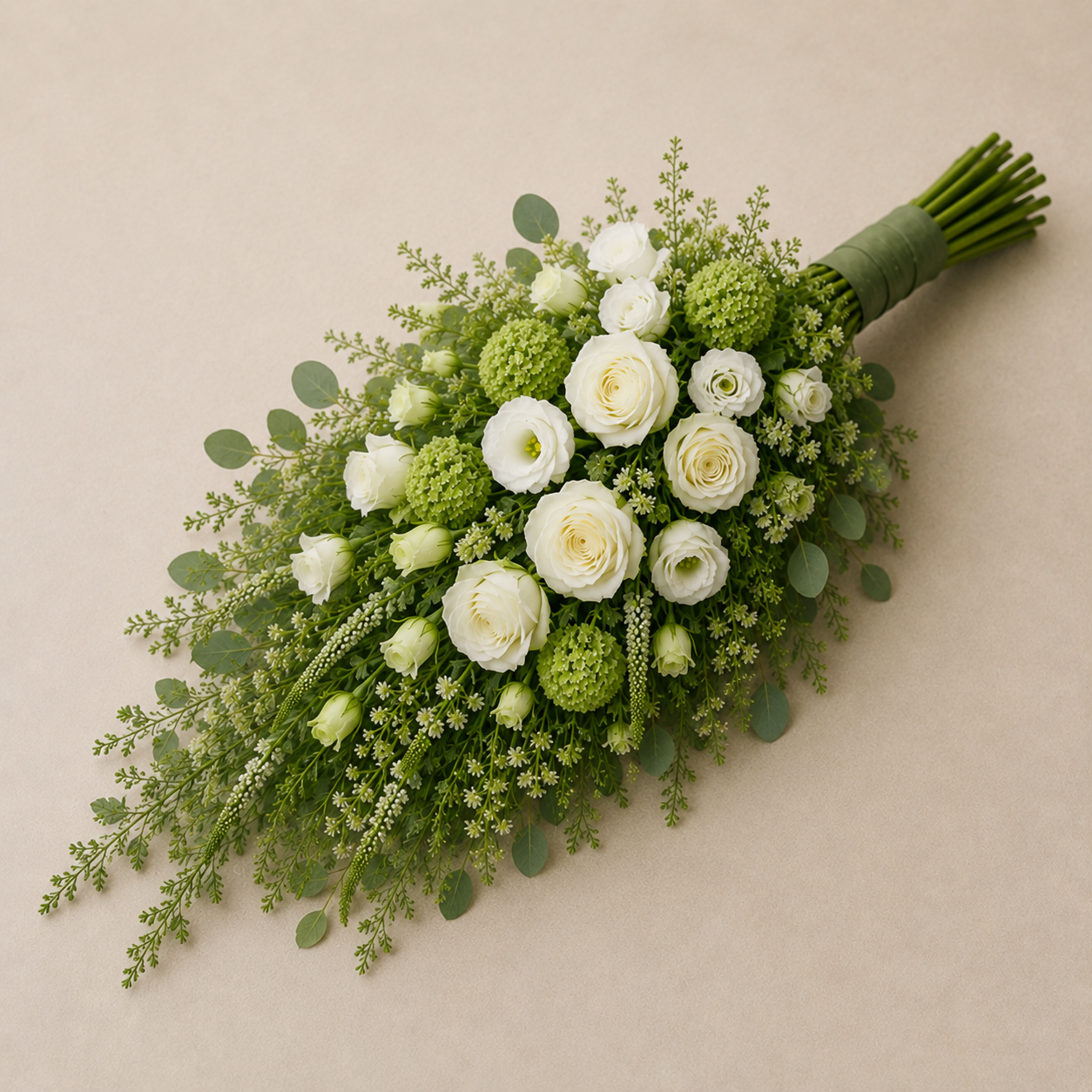 Hvid & Grøn Bårebuket | Naturlige Kondolenceblomster Danmark