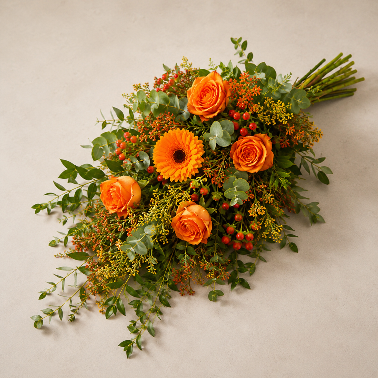 Gul & Orange Bårebuket | Lys Mindebuket Danmark