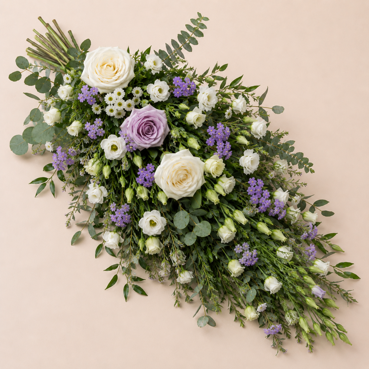 Hvid & Lilla Bårebuket | Elegante Kondolenceblomster Danmark