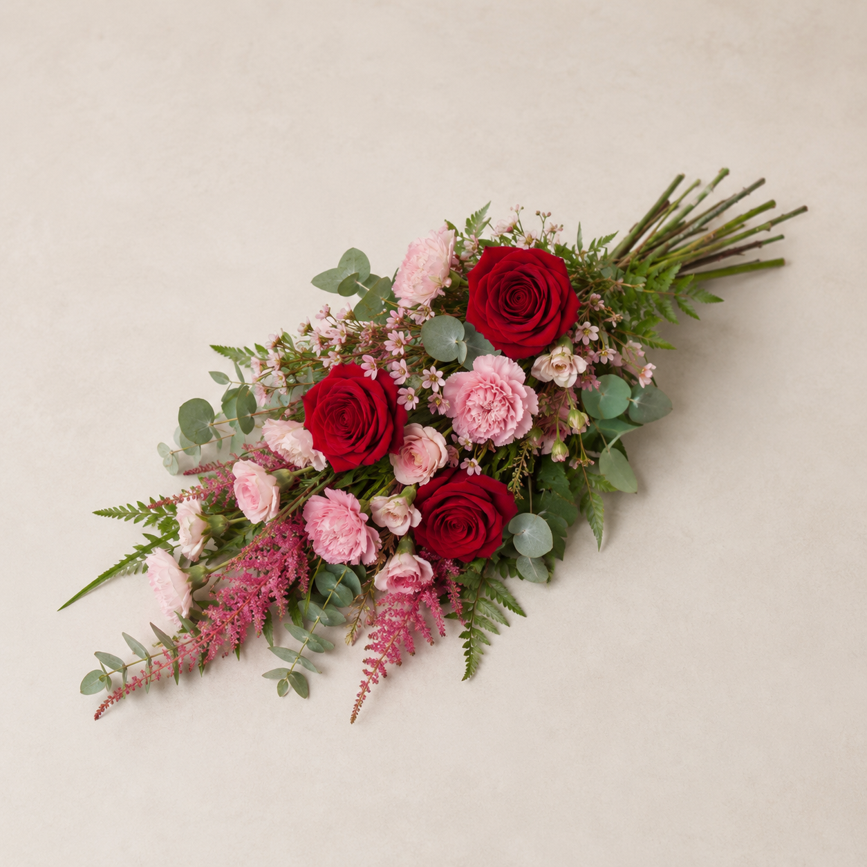 Rød & Rosa Bårebuket | Romantiske Kondolenceblomster Danmark