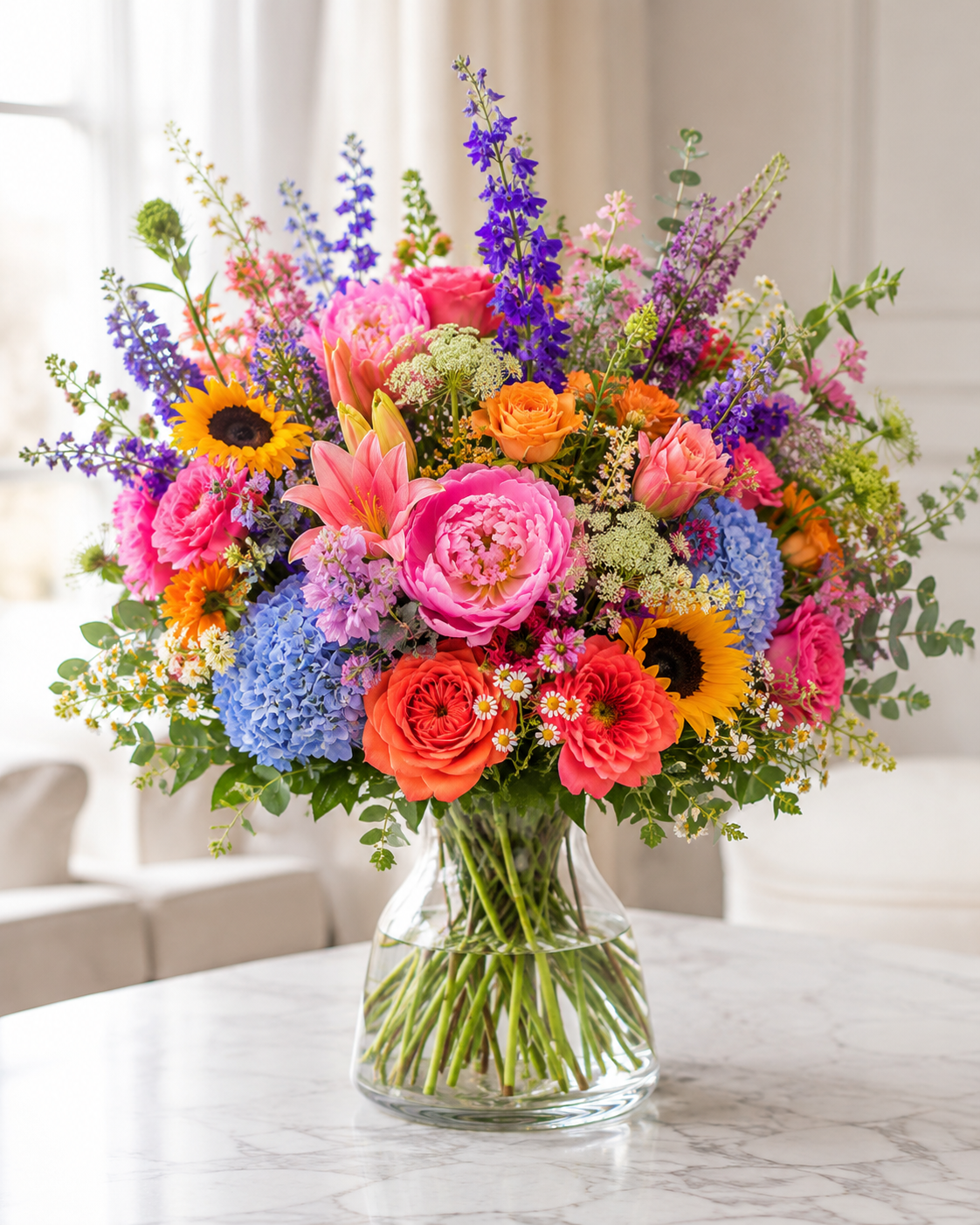 Vild farverig buket | Send naturlige blomster i Danmark