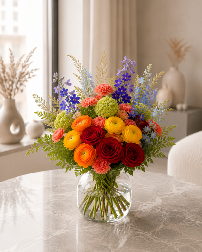 Regnbuefølelse buket | Send farverige blomster i Danmark