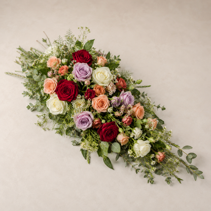 Mixed Rose Funeral Sheaf | Colourful Casket Bouquet Denmark