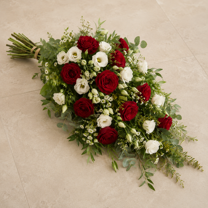 Red & White Funeral Sheaf | Sympathy Flowers Delivery in Denmark