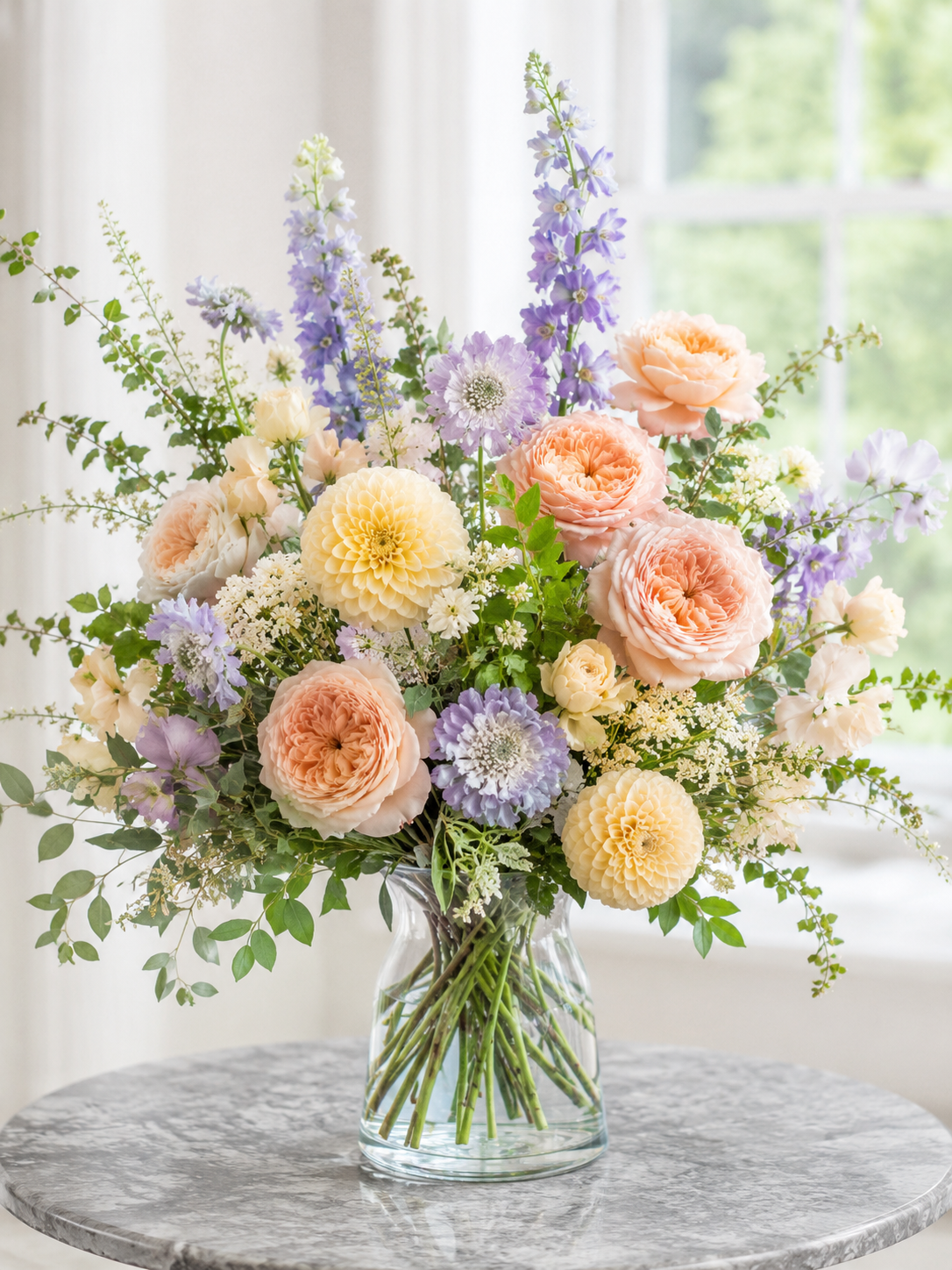 Blød pastelbuket | Send elegante blomster i Danmark