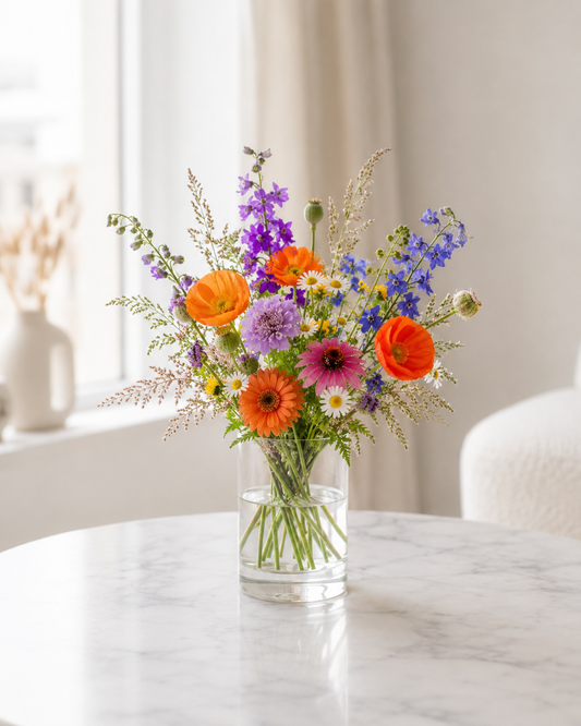 Vild farverig buket | Send naturlige blomster i Danmark