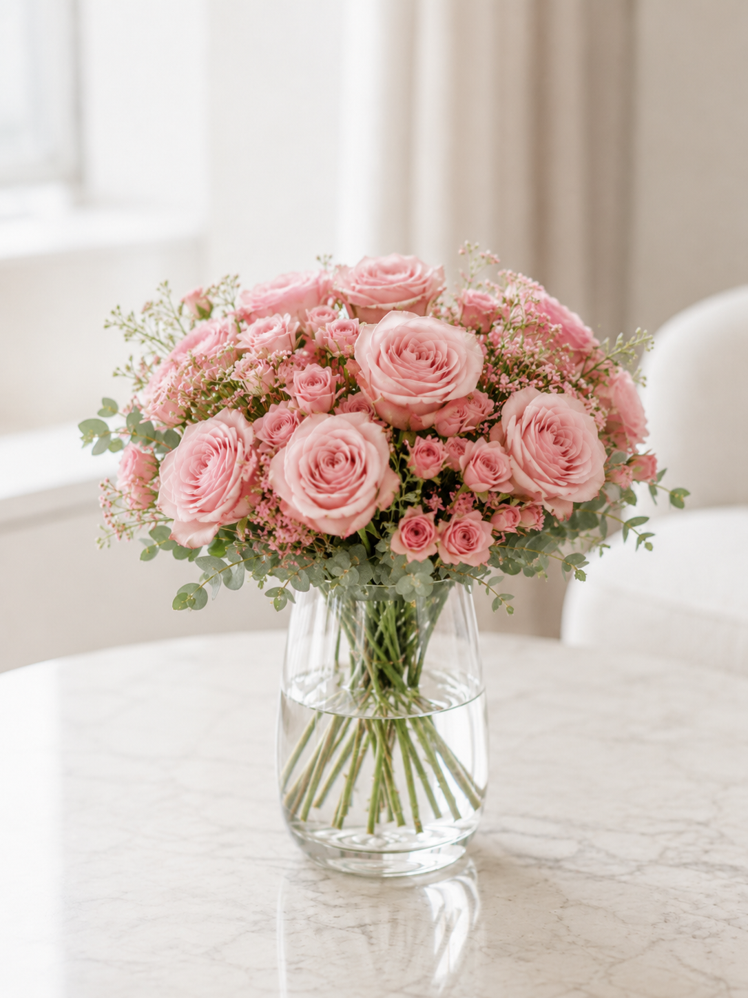 Elegant lys rosenbuket | Send romantiske blomster i Danmark