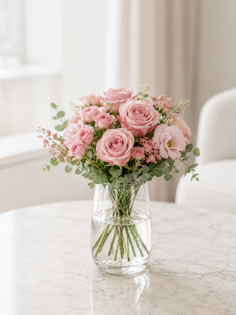 Elegant lys rosenbuket | Send romantiske blomster i Danmark