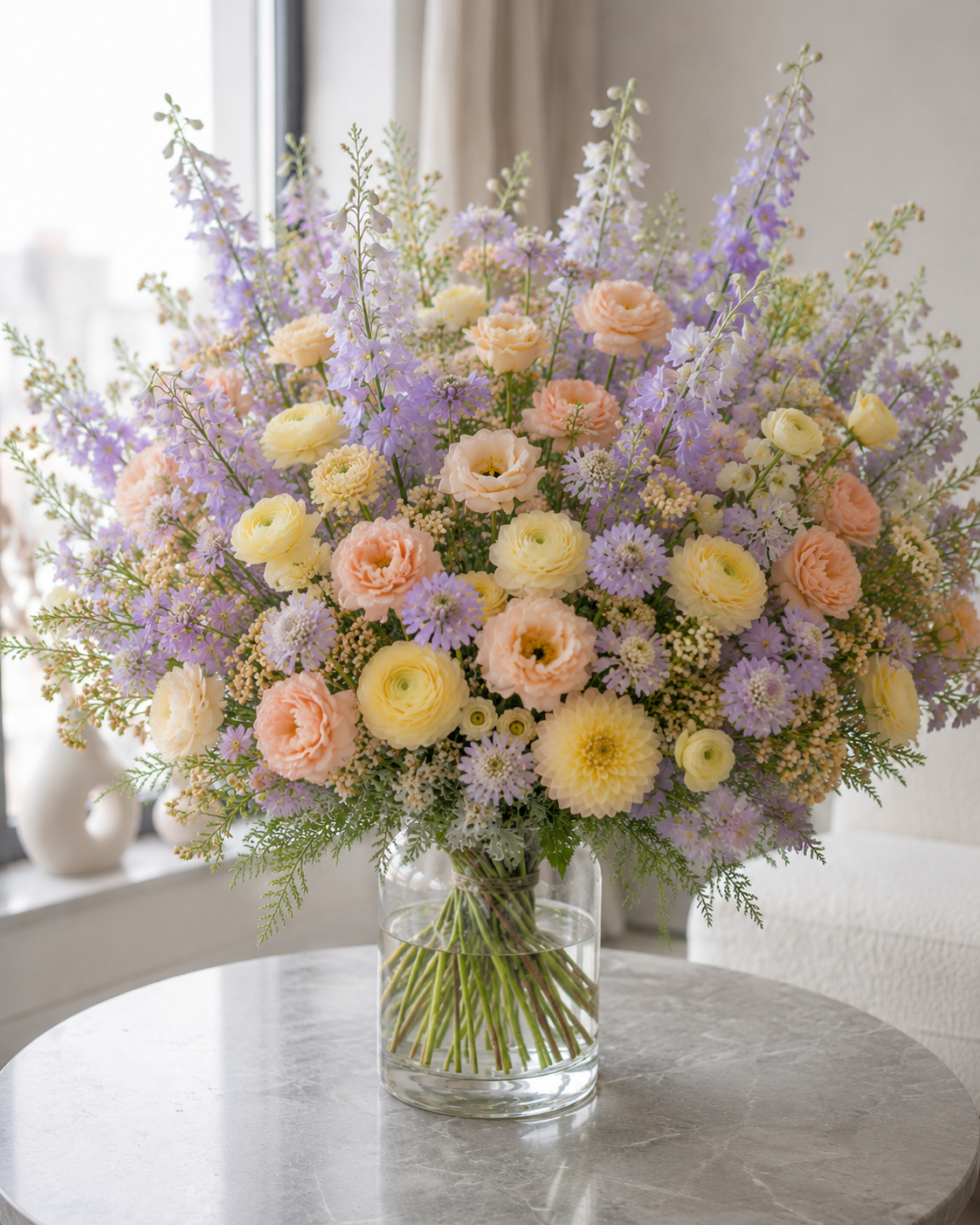 Blød pastelbuket | Send elegante blomster i Danmark