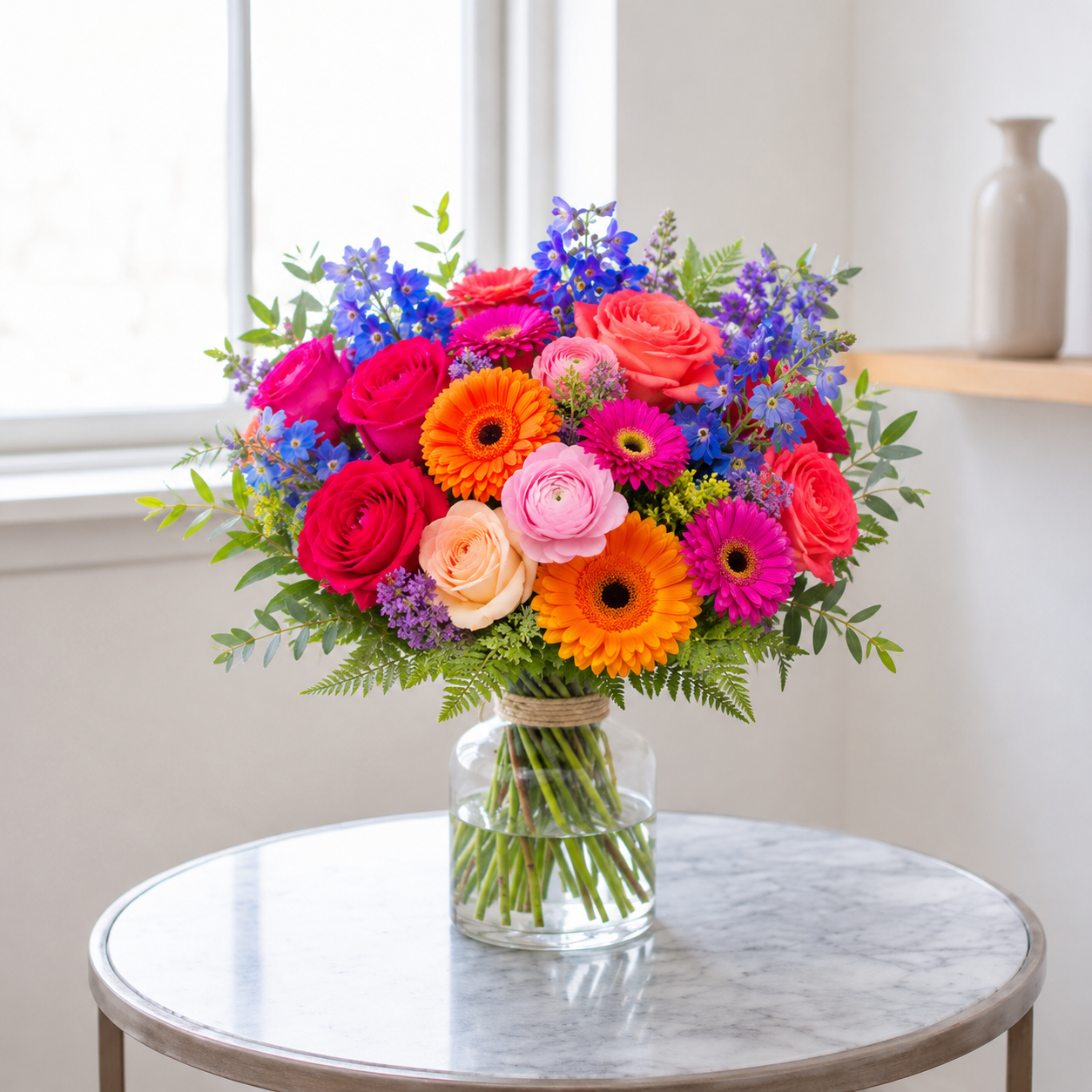 Farveeksplosion buket | Send farverige blomster i Danmark