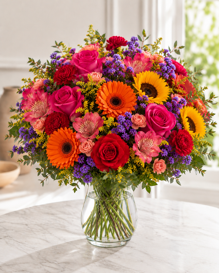 Farverig blandet buket | Friske blomster med levering i Danmark