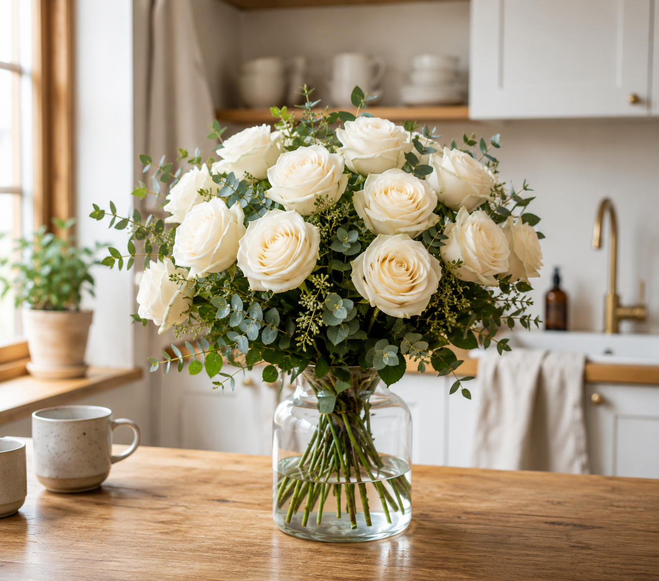 Hvid rosebuket | Send hvide roser