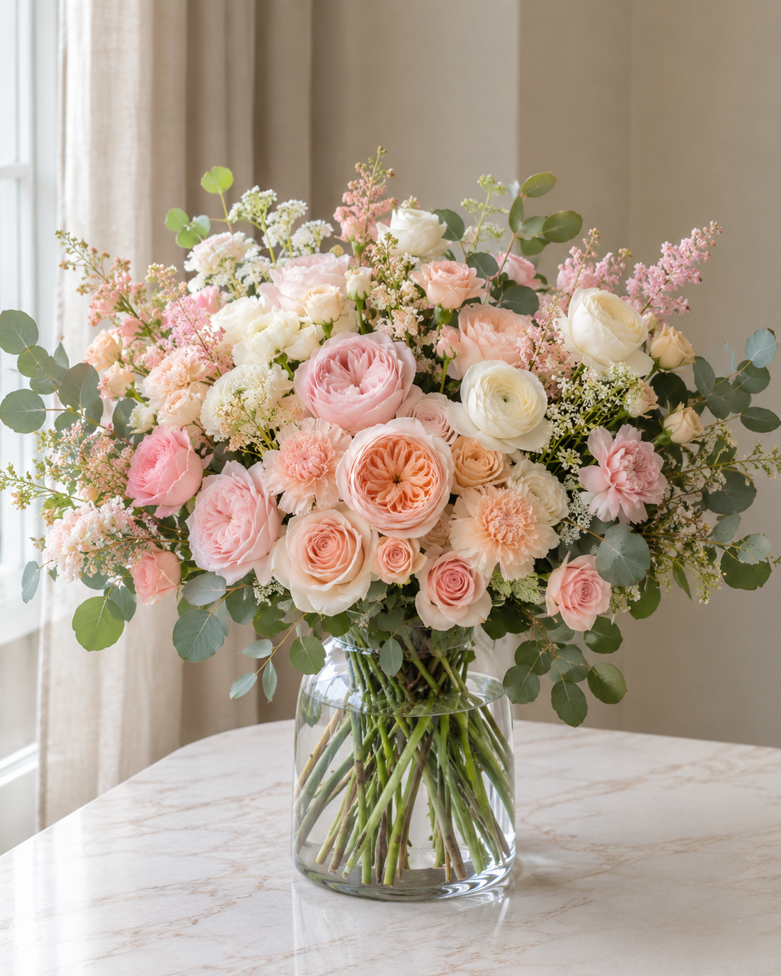 Blush rosa buket | Send elegante blomster i Danmark